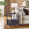 Modern Black Metal Wood Side End Table Nightstand Shelf with USB Charging Ports