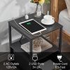 Modern Black Metal Wood Side End Table Nightstand Shelf with USB Charging Ports