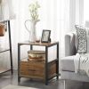 Modern Industrial Wood Metal Side End Table Nightstand with Storage Drawer