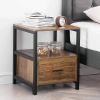 Modern Industrial Wood Metal Side End Table Nightstand with Storage Drawer