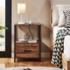 Modern Metal Wood Side End Table Nightstand Shelf with USB Charging Ports