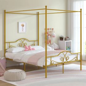 Full size Gold Metal Canopy Bed Frame with 600 lb. Weight Capacity