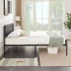 Full size Black Wood Metal Platform Bed Frame with Rounded Headboard Footboard