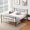 Full size Vintage Style Black Metal Platform Bed Frame with Headboard Footboard