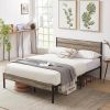 Full size Industrial Rustic Wood / Metal Platform Bed Frame with Headboard
