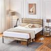Full size Industrial Rustic Wood / Metal Platform Bed Frame with Headboard