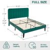 Full size Green Upholstered Platform Bed Frame with Headboard