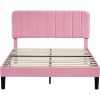 Full size Pink Upholstered Platform Bed Frame with Headboard