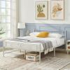 Full size White Metal Platform Bed Frame with Headboard and Footboard