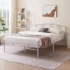 Full size White Metal Platform Bed Frame with Arched Headboard