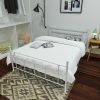 Full Vintage Style White Metal Platform Bed Frame with Headboard Footboard