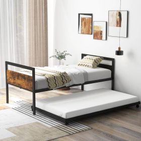 Twin size Industrial Farmhouse Metal Wood Daybed with Trundle Bed Frame
