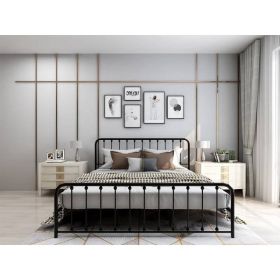 King Black Metal Platform Bed Frame with Rounded Corners Headboard Footboard