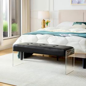 Modern Black Faux Leather Upholstered End of Bed Bench with Transparent Legs