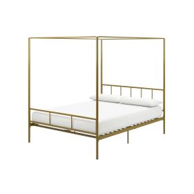 Full size Modern Canopy Bed Frame with Headboard and Footboard in Gold Metal