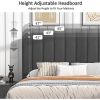 Queen size Dark Grey Upholstered Platform Bed Frame with Headboard