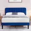 Queen size Blue Upholstered Platform Bed Frame with Headboard