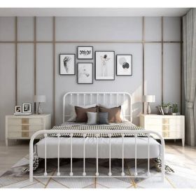 Queen Classic White Metal Bed Frame with Rounded Corners Headboard and Footboard
