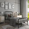 Twin Black Metal Bed Frame with Slatted Rounded Corners Headboard and Footboard