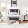 Twin Black Wood Metal Platform Bed Frame with Rounded Headboard Footboard