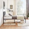 Twin Black Wood Metal Platform Bed Frame with Rounded Headboard Footboard