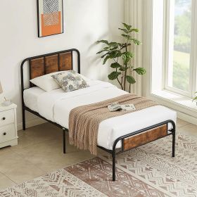 Twin Industrial Wood Metal Platform Bed Frame with Rounded Headboard Footboard