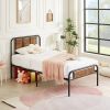 Twin Industrial Wood Metal Platform Bed Frame with Rounded Headboard Footboard