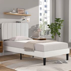 Twin size White Upholstered Platform Bed Frame with Headboard
