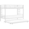 White Metal Twin over Twin Bunk Bed with Twin size Roll-Out Trundle Bed Frame