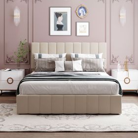 Queen size Upholstered Platform bed with a Hydraulic Storage System - Gray Queen size Upholstered Platform bed with a Hydraulic Storage System - (Color: Beige)