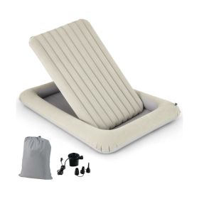 Inflatable Toddler Travel Bed with Electric Pump and Raised Bed Rails (Color: Gray)